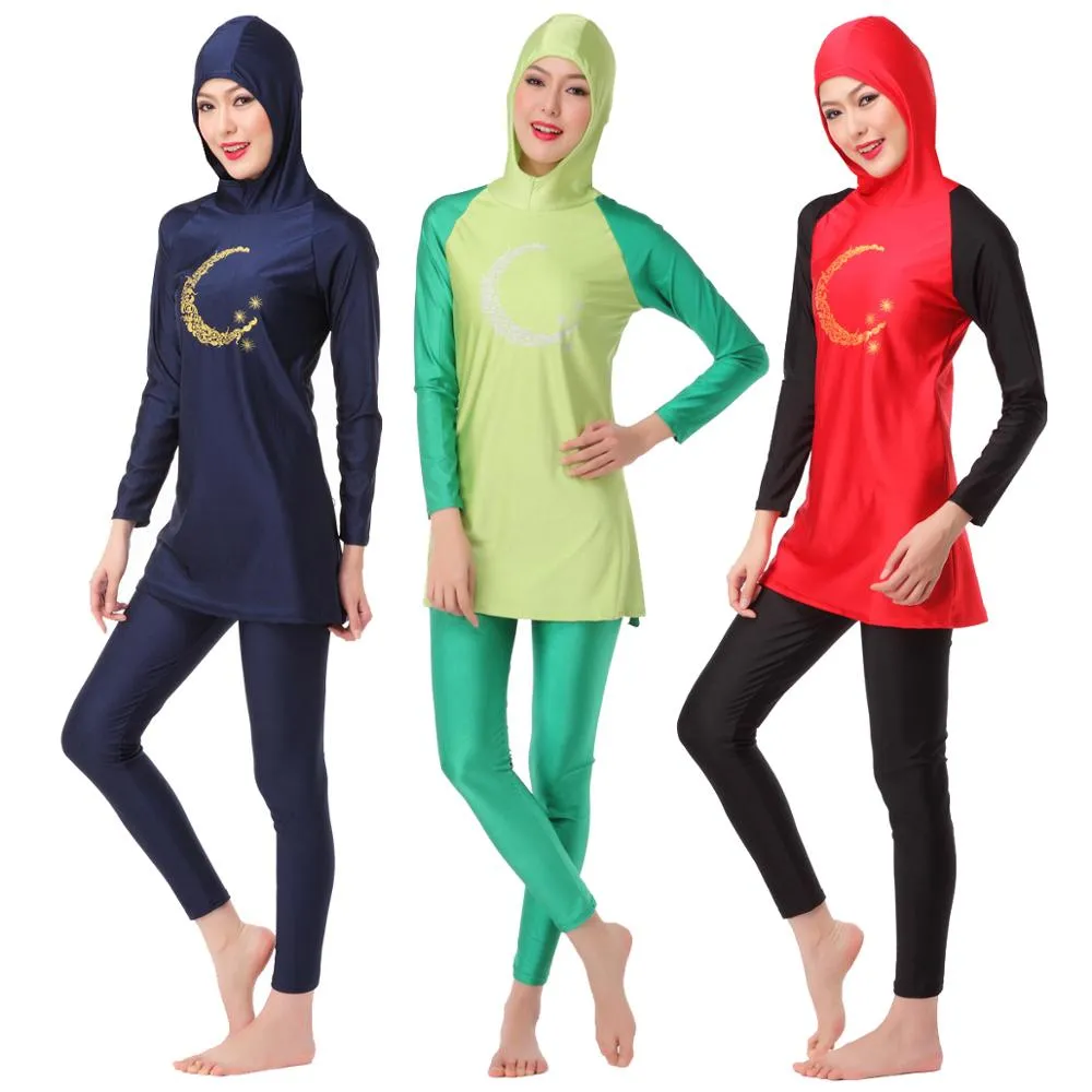 Full body modest hijab swimsuit cap muslim Womens plus size swimwear long sleeve casual bathing suit S-XXXL