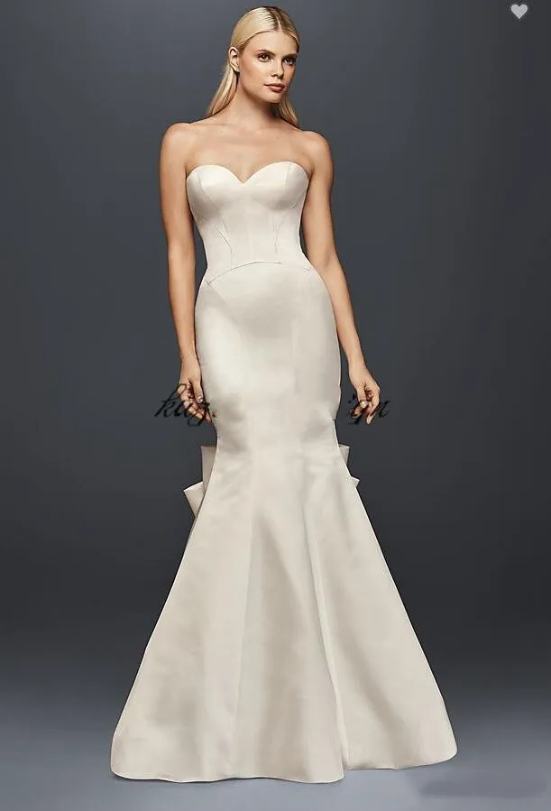 Vestidos de novia blancos vestidos nupciales verdaderamente zac POSEN Colorado Sirena Vestido satinado con lazo grande modesto Modesto botón cubierto de pescado