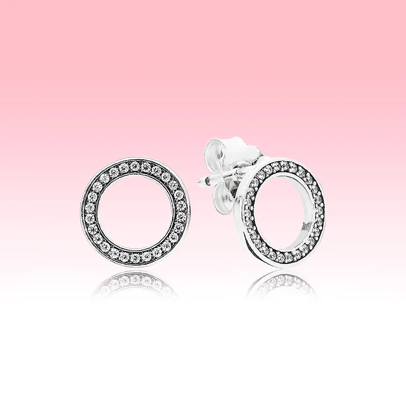 Brincos de círculo brilhante 925 jóias femininas de prata esterlina com caixa original para conjuntos de brincos de círculo de diamante Pandora CZ