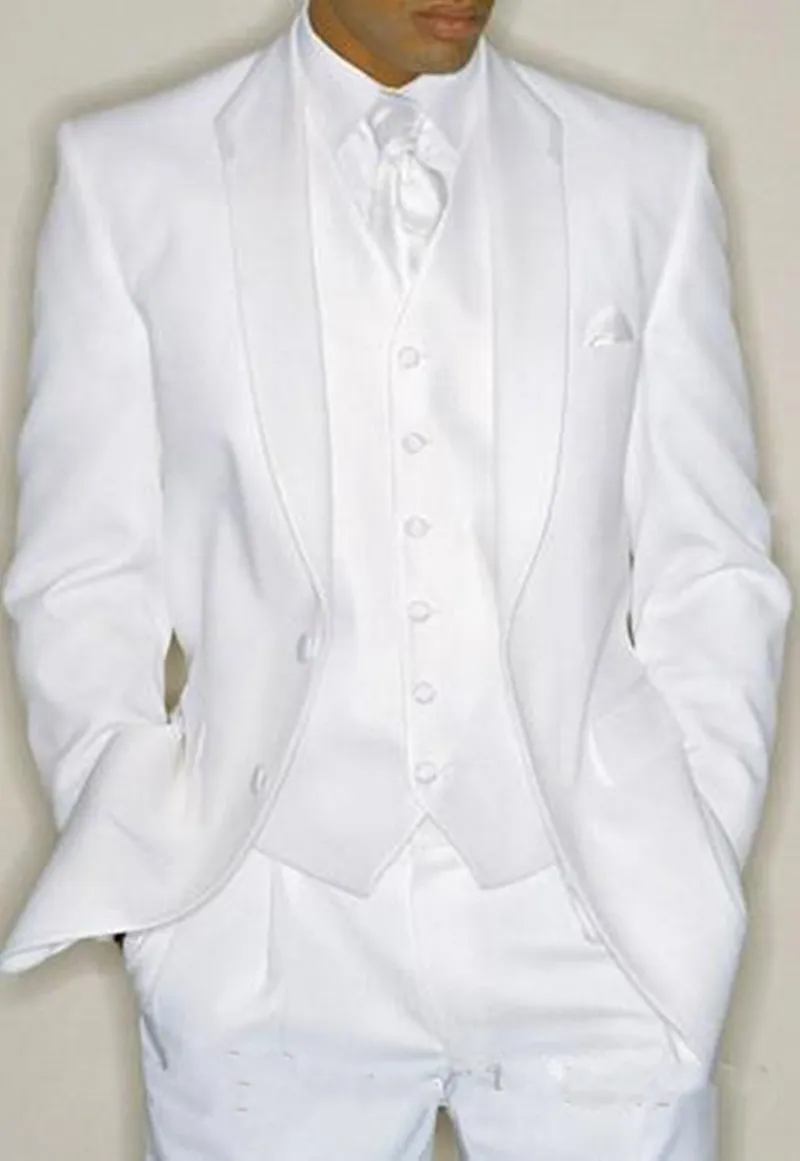 Последний Дизайн Две Кнопки Белый Жених Смокинги Жениха Шафер Костюмы Мужские Свадебные Пиджак Костюмы (Куртка + Брюки + Жилет + Галстук) 1146
