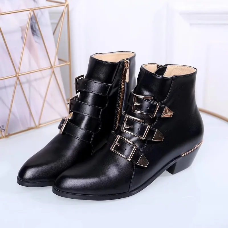 Susanna Boot Women Studded Boots 100% Genuine Leather Ankle Shoes Fashion Girl Winter Martin Booties Chaussures Size 35-42