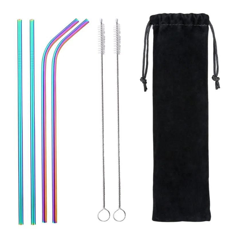 4PC / Lot Metal Straight Drinking Straw E-Friendly Rostfritt Stål Straw + 2 Brush Grade Bar Tillbehör Kök Leverantörer