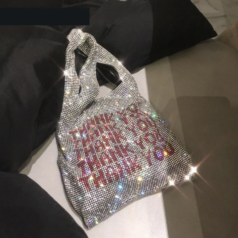 Sacos de embreagem de cristal da moda senhoras OBRIGADO VOCÊ Rhinestone Balde Bolsas Colete Meninas Bling Bling Glitter Bolsas Totes