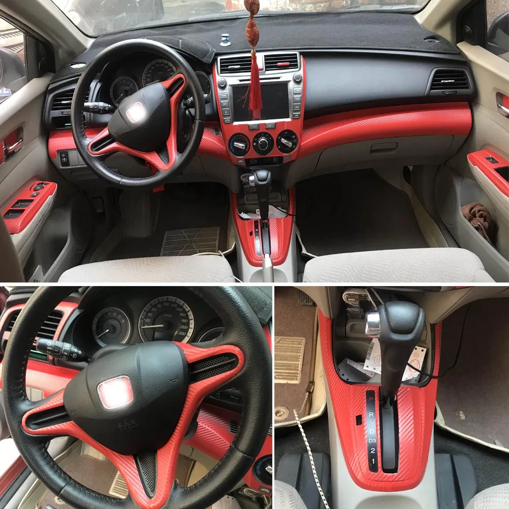 Honda City için 2009-2014 İç Merkezi Kontrol Paneli Kapı Kolu 3D / 5D Karbon Fiber Çıkartmalar Çıkartmaları Araba Styling Accessorie