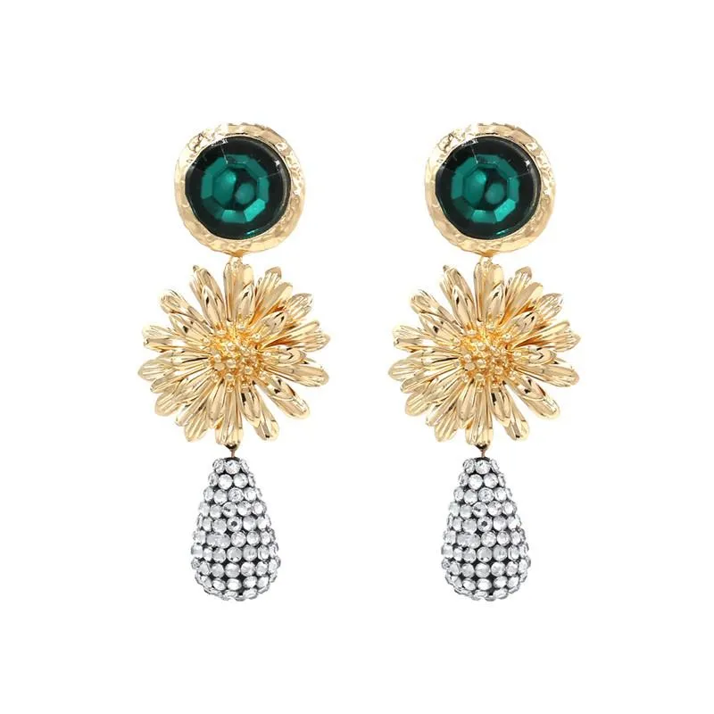 Fashion-Za nuova Boemia Sun Flower Orecchini per i monili donne d'avanguardia di cristallo del metallo Dichiarazione Orecchini Accessori Bijoux