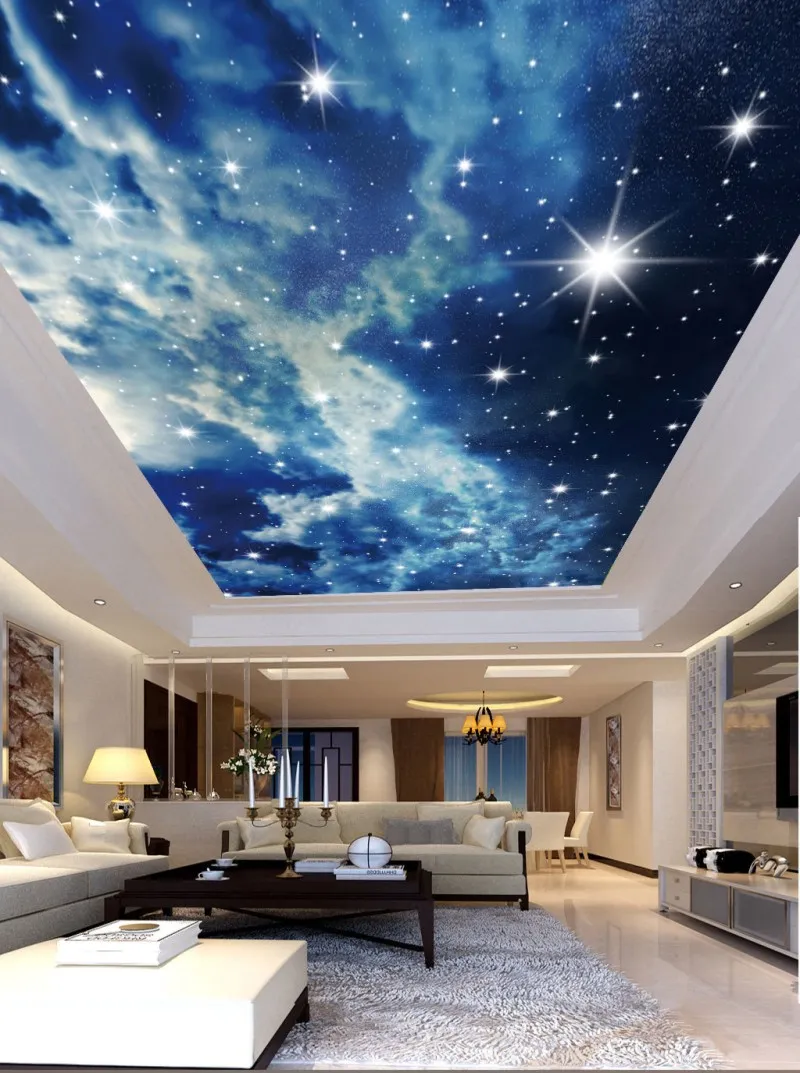 Papier mural photo personnalisé Sky Sky Plafond Plafond Plafond 3D Salon Chambre à coucher KTV Bar Plafonnier Plafond peinture en soie Papier peint Mural