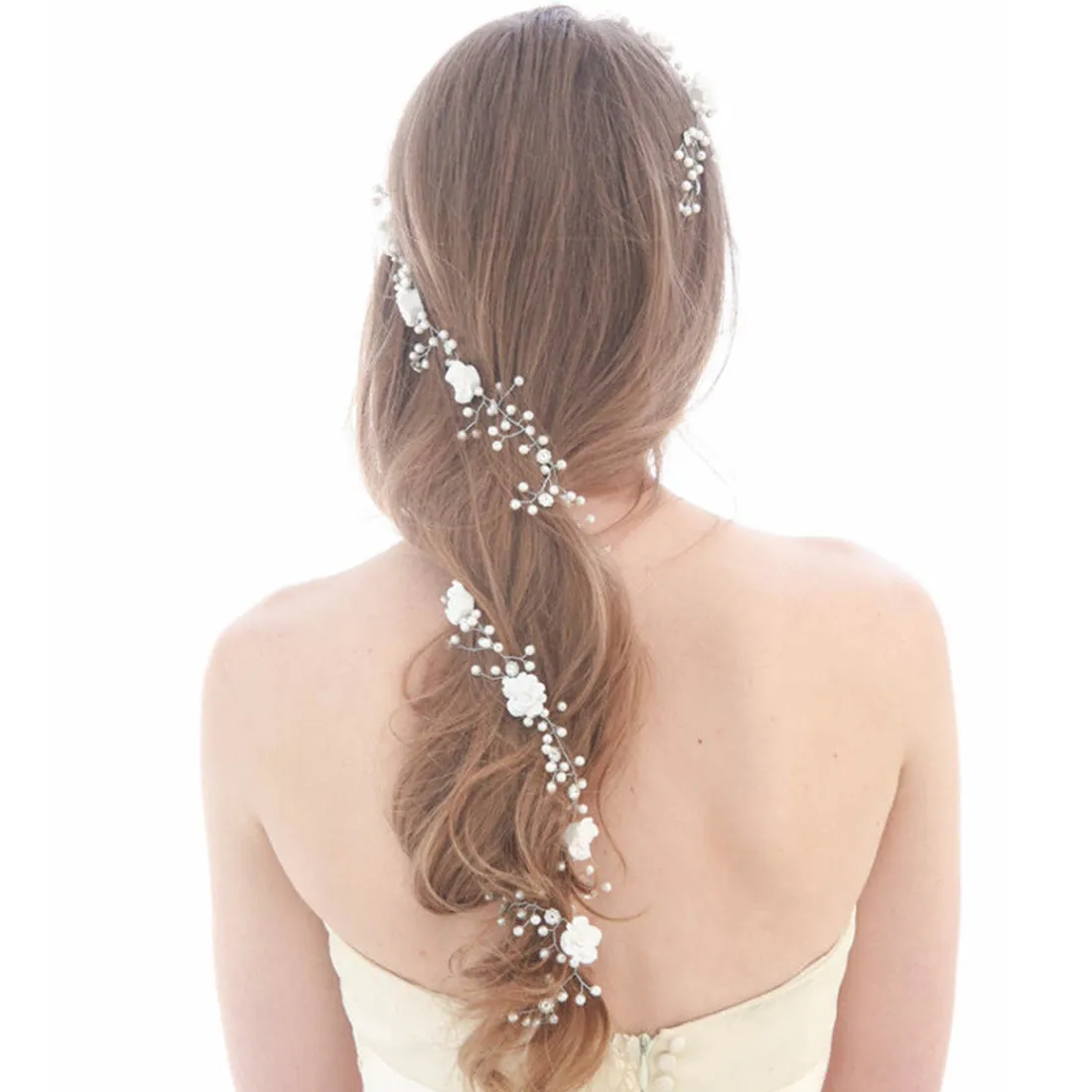 Ensemble de fleurs de perles avec coiffure de mariée en diamant, mode européenne et américaine tissée à la main, photographie de mariage, ruban de cheveux de mariée, bijoux cadeau