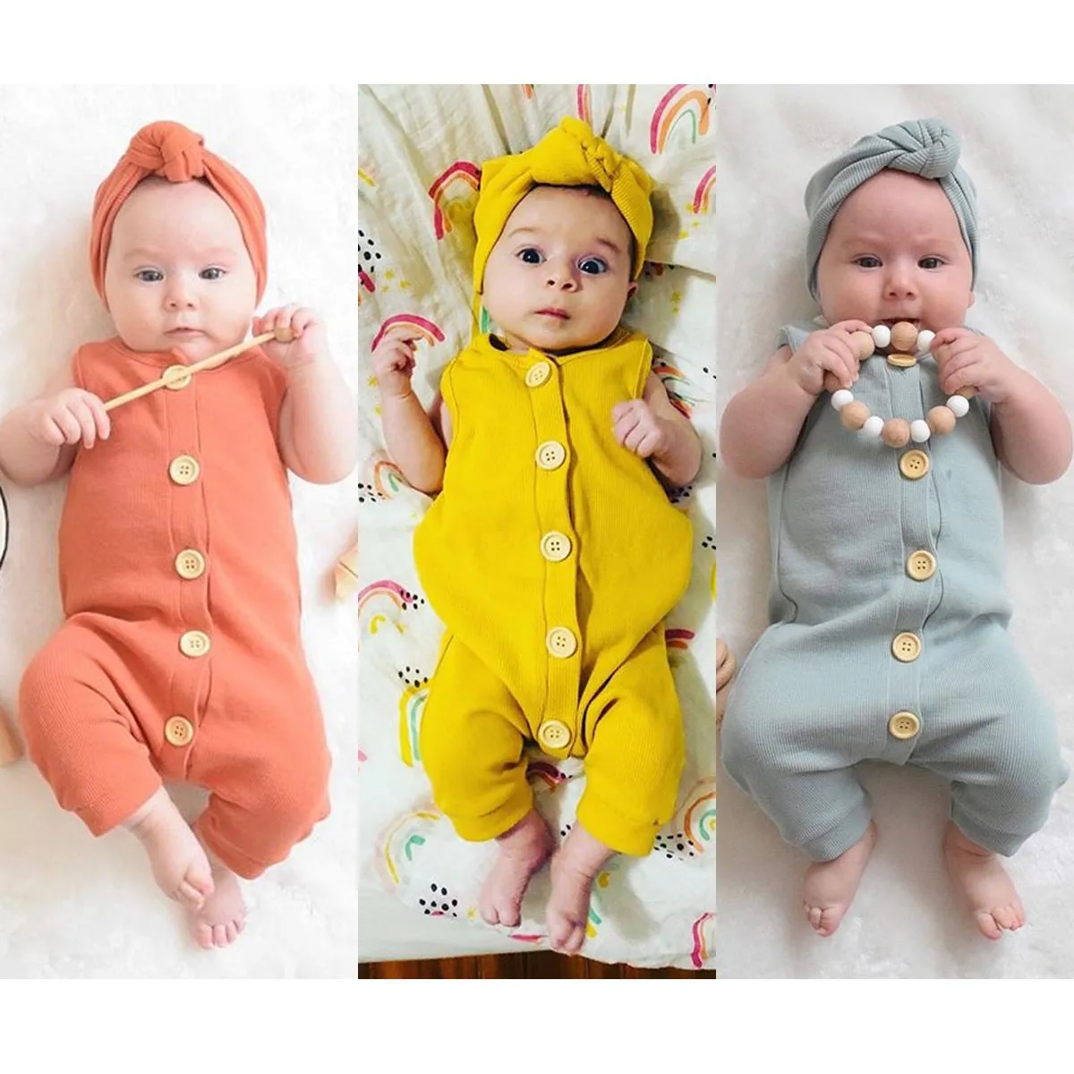 Newborn Infant Baby Boys Girls sleeveless Jumpsuit Romper Toddler Kids Clothes with headband Boutique Summer Kid Clothing