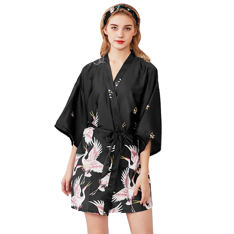 Seide Roben Frauen Nachtwäsche V-ausschnitt Sommer Kleid Robe Halbe Hülse frauen Pyjamas Sexy Bademantel Morgenmäntel Nacht Bademäntel