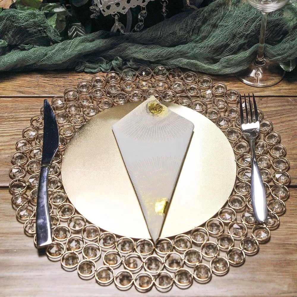 14" Wired Beaded Metal Charger Plate With Acrylic Crystal Beads For Weddings Events Wholesale senyu0413