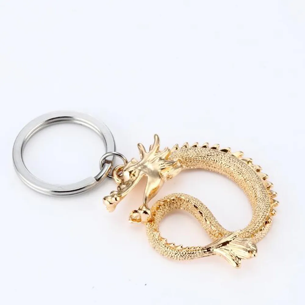 Stainless Steel Personality Custom Key ring Amulet Brave and Magical Gold Dragon Good Luck Charm Protection Powers Water wind Keychain Bless