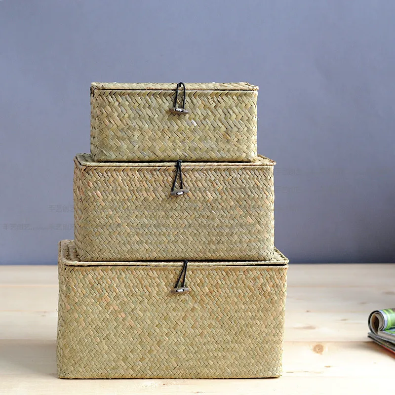 Clothes Storage Boxes: Woven Seaweed Storage Basket With Liner & Lid ...