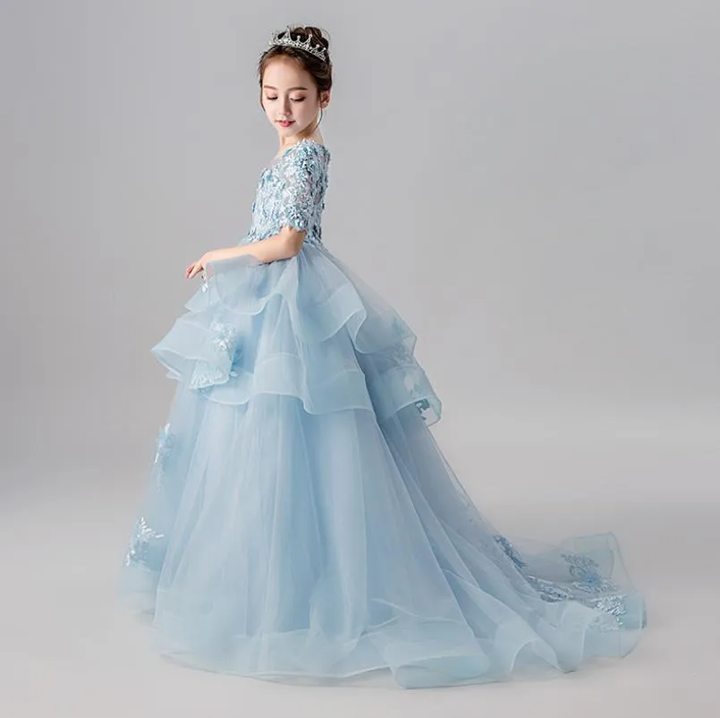 thumbnail image 2 of Puffy Girl Gown Flower Girl Dress Blue Wedding Party... 2 of 12