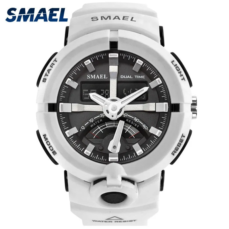 Men Watch White Sport Watches SMAEL Dual Time Wristwatches White Rubber Alarm 1637 relogio masculino Waterproof Watches Luxury LY191213