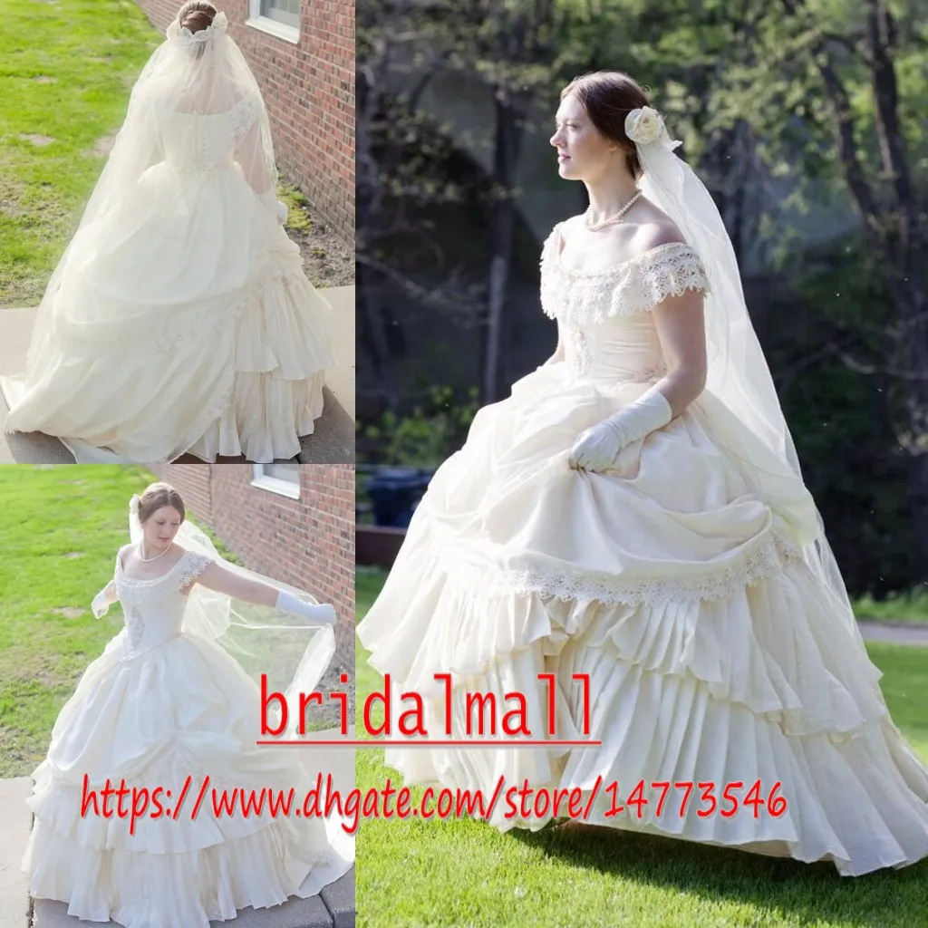 Puffy Cream Taffeta Wedding Victorian Civil War Steampunk Gown