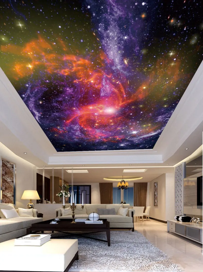 カスタム3D写真の壁紙ナイトまばゆいばかりの雲の星空の天井壁絵画リビングルームの寝室の壁紙
