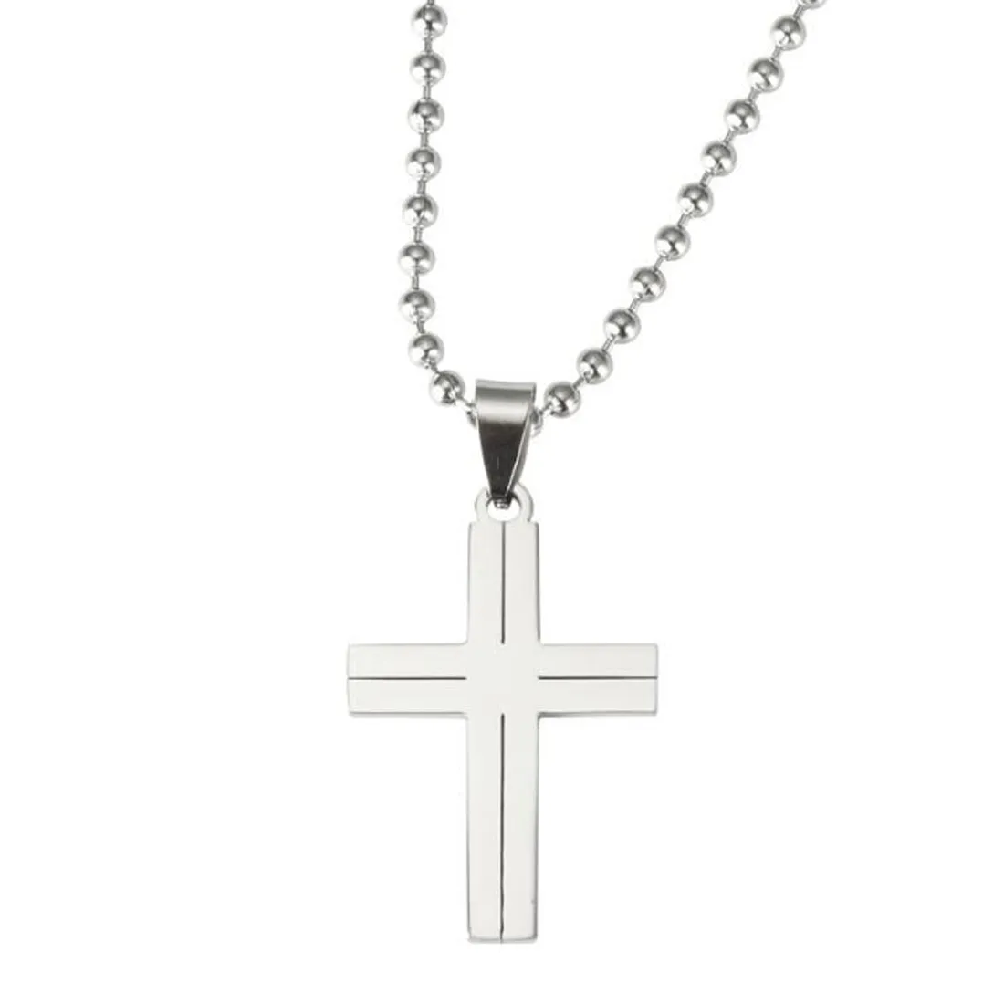 Collana della catena della catena del pendente della croce del tono dell'argento semplice dell'acciaio inossidabile di modo per le donne degli uomini
