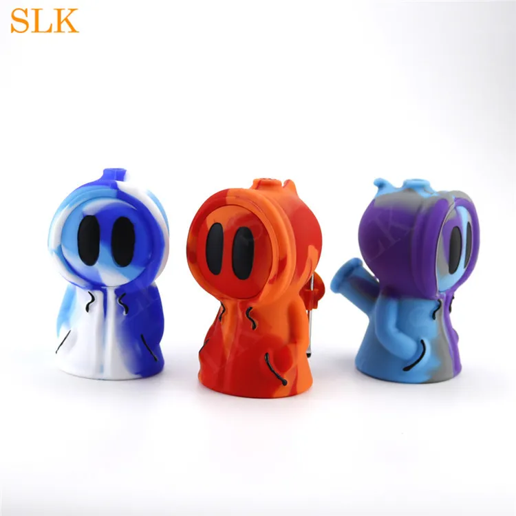 Cute Ghost 4.70 inch silicone water pipe hookah detachable mini bong newest bubbler pipe stash jar stainless steel spoon dab rig