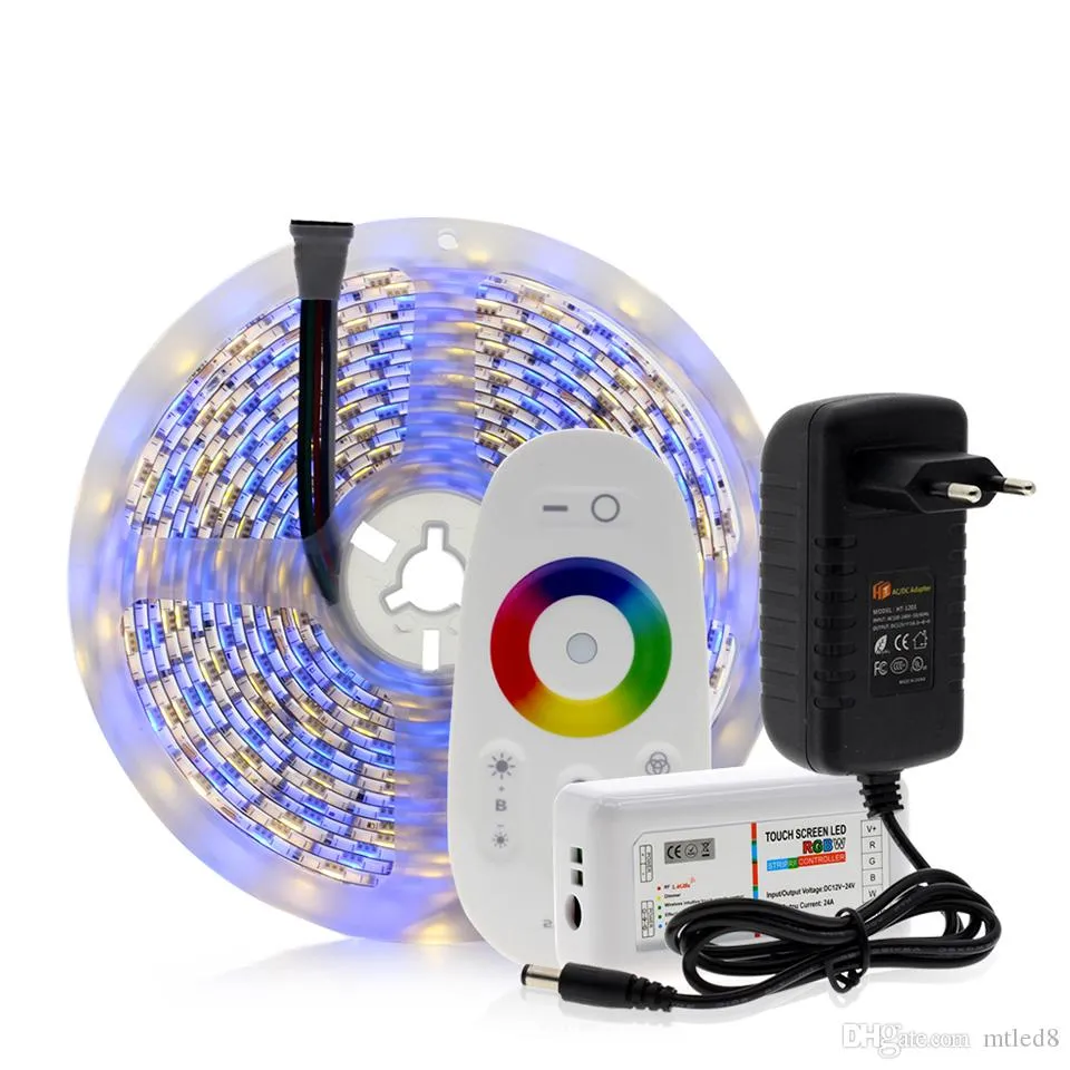 5050 LED-remsa RGB / RGBW / RGBWW 5m 300LEDS Neon Tape Light + 2,4 g Fjärrkontroll + DC 12V 3A Strömadapter