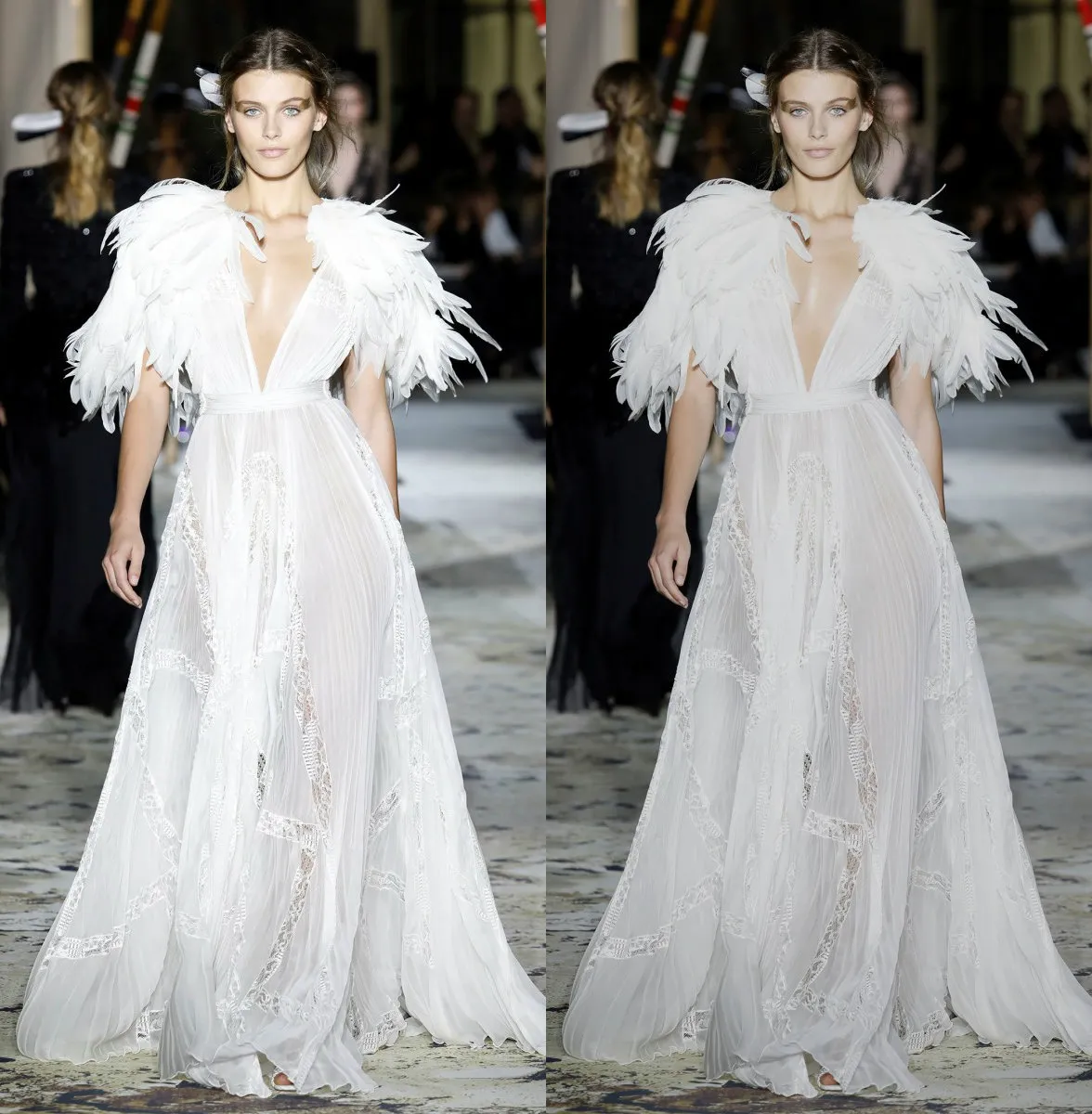 Zuhairmurad White индивидуальная линия вечер V -шея с коротким рукавом