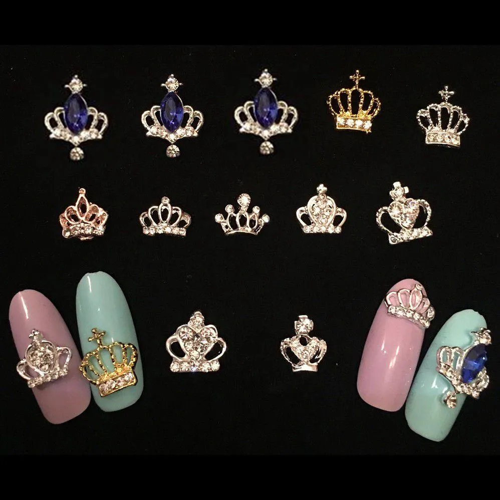 3D Nail Art Sieraden Zilver Goud Kroon Vorm Nail Sieraden Glanzende Crystal Rhinestones Nail Jewelry Accessoires 10pcs / Set