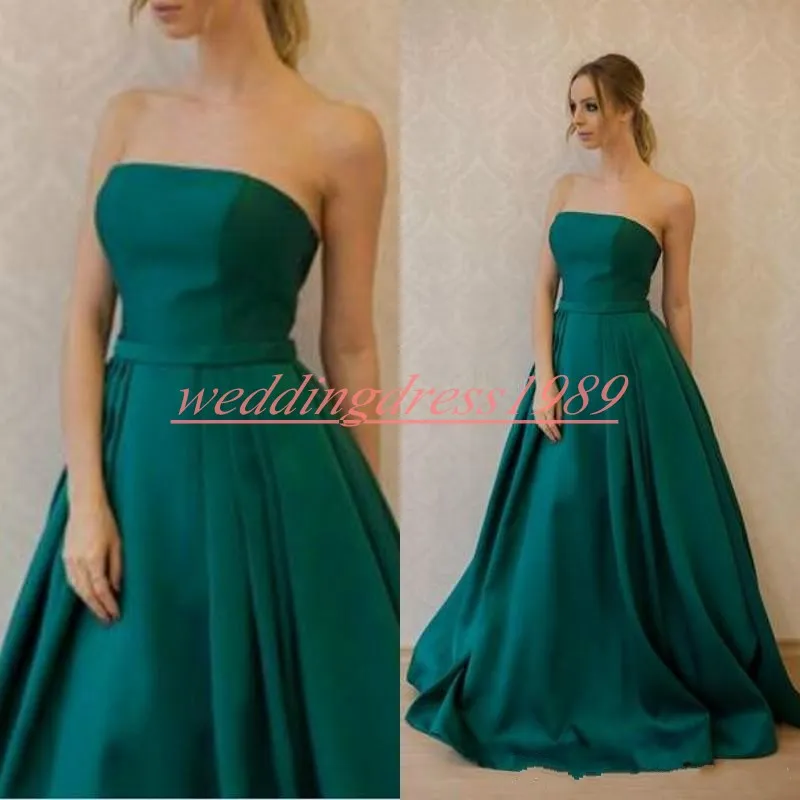 Elegante Strapless Vestidos de Noite de Cetim Verde Teal Barato Plus Size Vestidos De Festa Longo Vestido de Festa Prom Formal Pageant Celebridade Vestidos