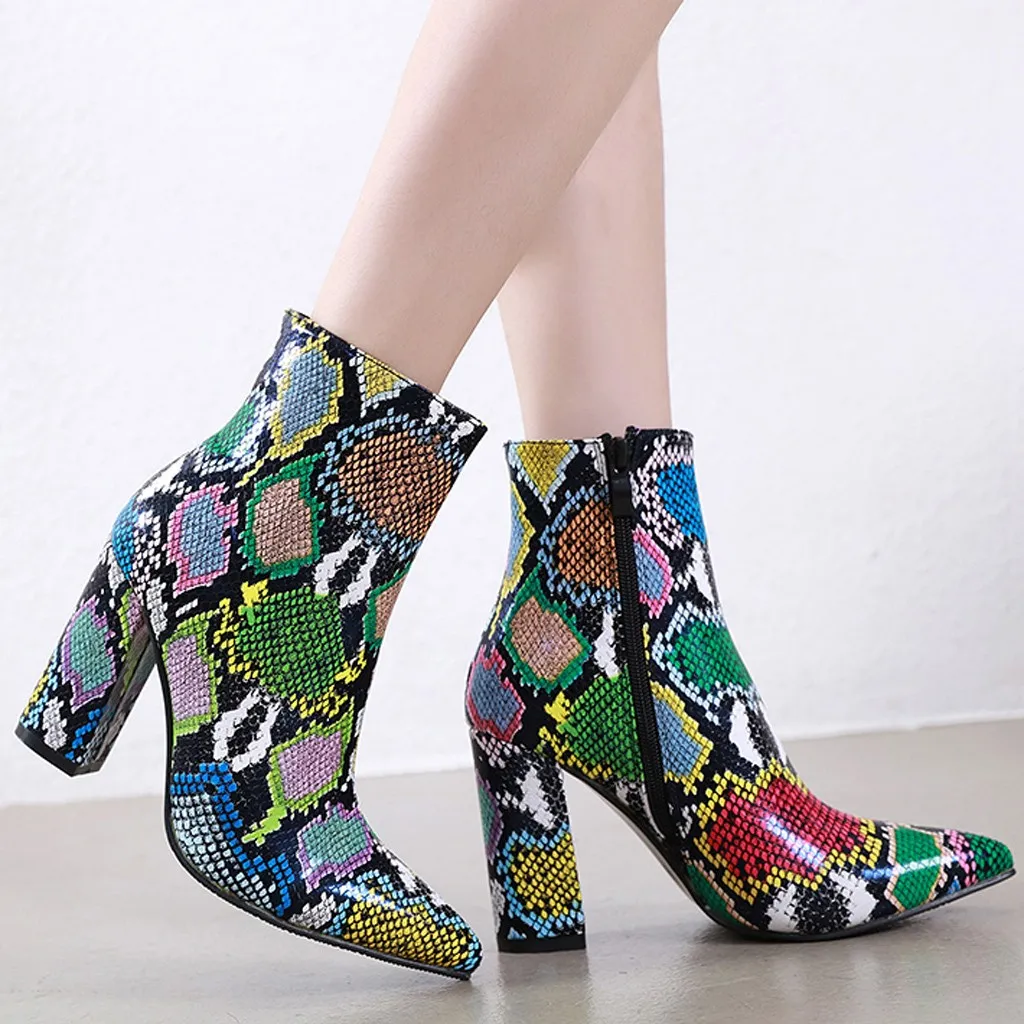 Women warm square heels multicolor snow boots hotsell