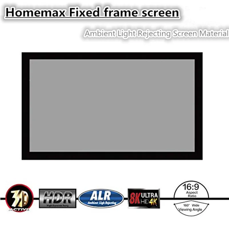 F1UALR، HomeMax 2.35: 1 ALL ضوء سقف الكريستال الأسود رفض شاشة العرض الإسقاط الإطار الثابت للعرض العادي