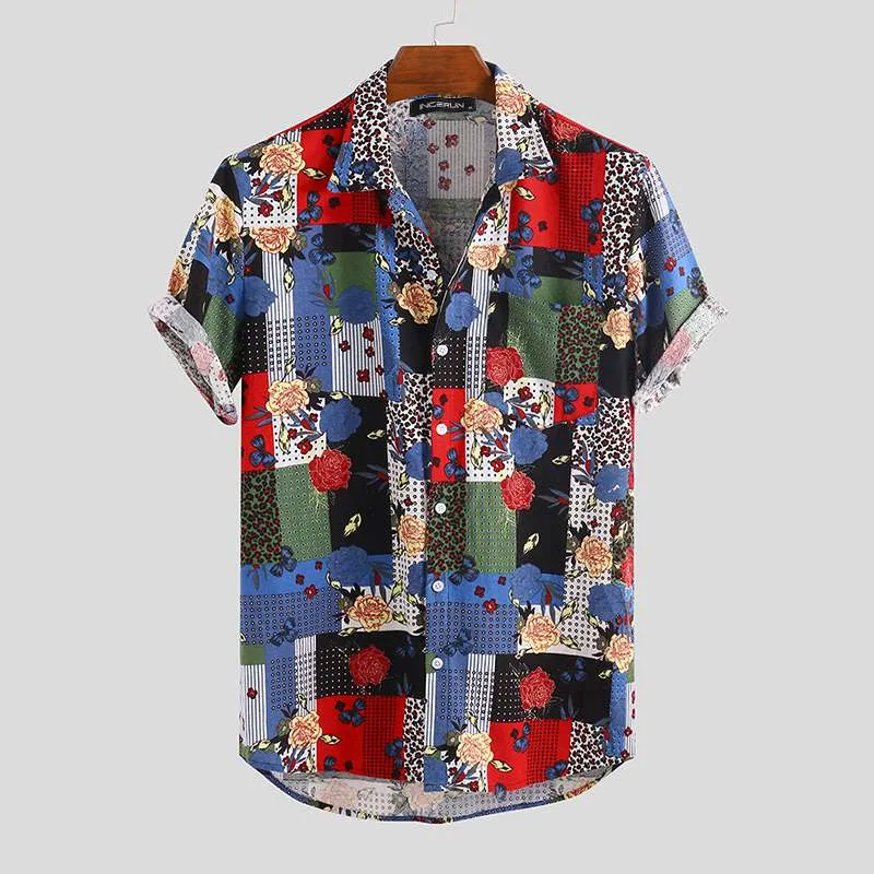 Camicia stampata da uomo 2020 Traspirante Vacanza al mare Manica corta Bottone Camicie hawaiane Marca Casual Camisa Masculina Streetwear