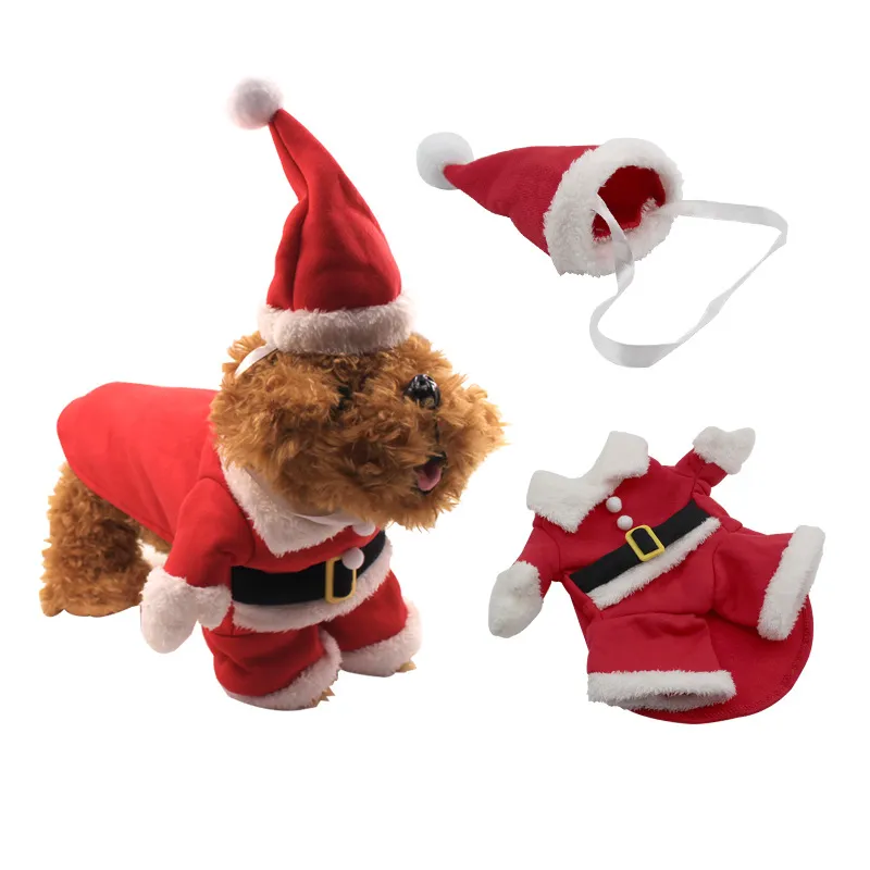 Vestiti per animali domestici rossi con cappello XS-XXL Inverno caldo Natale Vestiti per cani Abbigliamento per cani Gatto Divertente Costume da Babbo Natale per cani Gatto BC VT0948