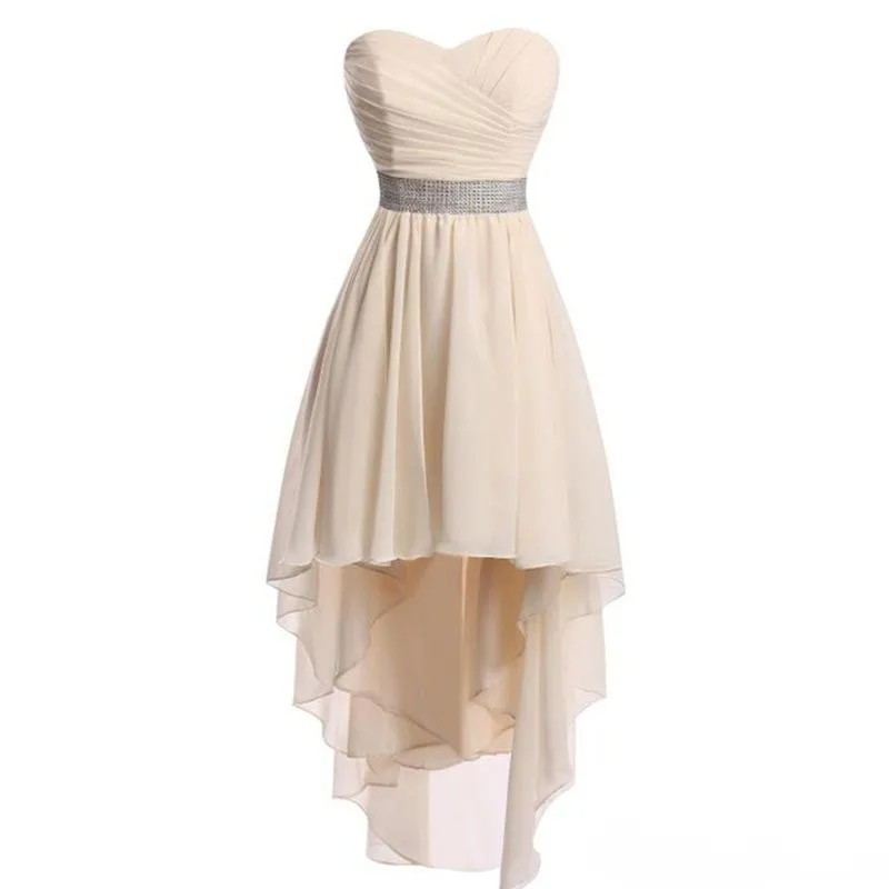 New Sweetheart A-Line Hi-Lo Chiffon Dridesmaid Dress Drawsmaid Plissado Bodice Bodice personalizado feito com faixa