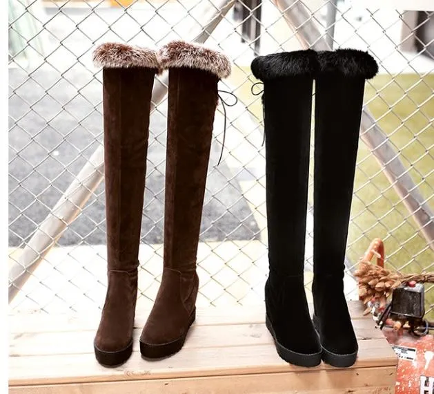 size 33 to 42 43 with box ViVi Lena over the knee thigh high boots wedge heel brown fur designer booties tradingbear