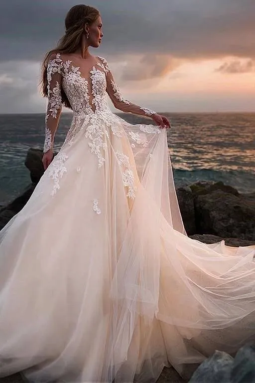 Elegante Abito Da Sposa Sirena In Pizzo Bianco A Maglie A Maglie A Maglie A Maglie Da Sposa Applique Abito Da Sposa Tulle Di Champagne Vestidos De Soiree Da 133 23 DHgate