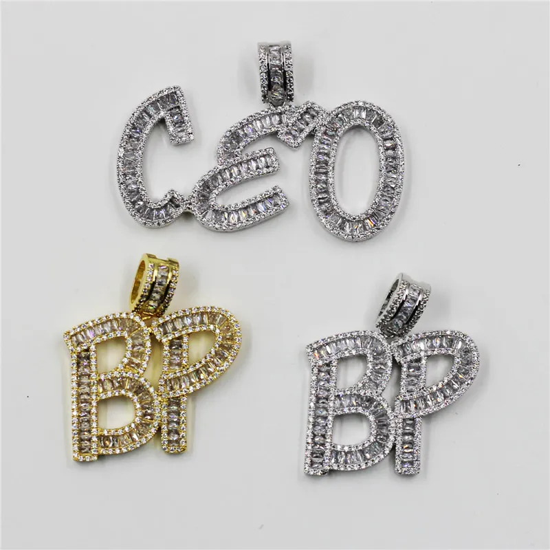 New Style Custom Letter Name Necklace Pendant Iced Out Baguette Initials Letters Charm Necklace for Men Women