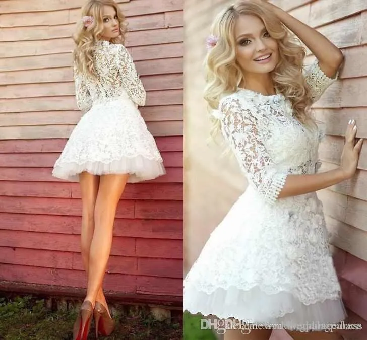 New Arrival Lace a Line Homecoming Dresses 1/2 Rękawy Klejnot Neck Sweet 16 Dresses Cocktail Party Suknie Mini Krótkie Suknie Graduacyjne