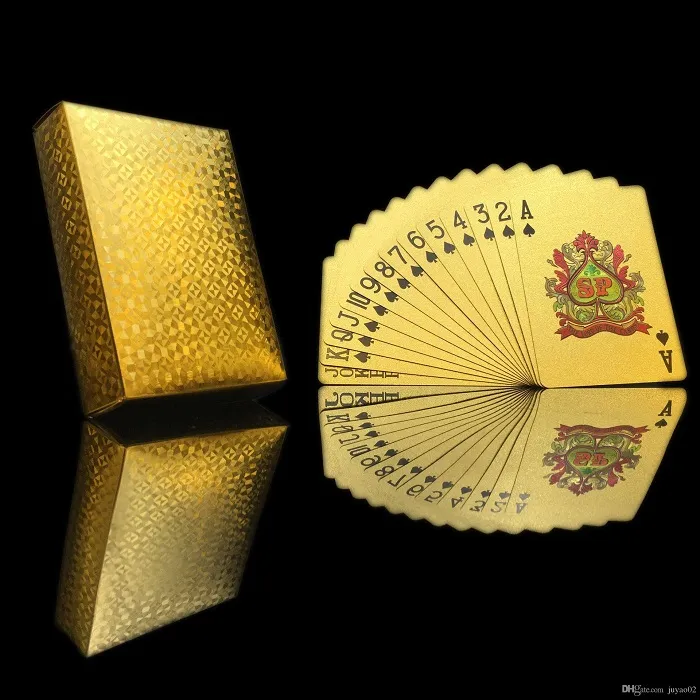 Poker Kart Altın Folyo Kaplama Oyun Kartları Plastik Poker Su Geçirmez Yüksek Kaliteli Yerel Altın Su Geçirmez Pet / PVC Genel Tarzı Toptan 50 Set