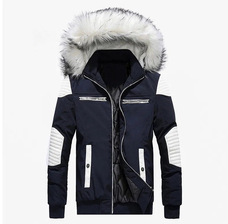 Luxury Fashion Men Kurtki zimowe płaszcze czarne ciepłe kurtki na zewnątrz z kapturem futra męskie grube sztuczne futra wewnętrzne patchwork parkas plus rozmiar