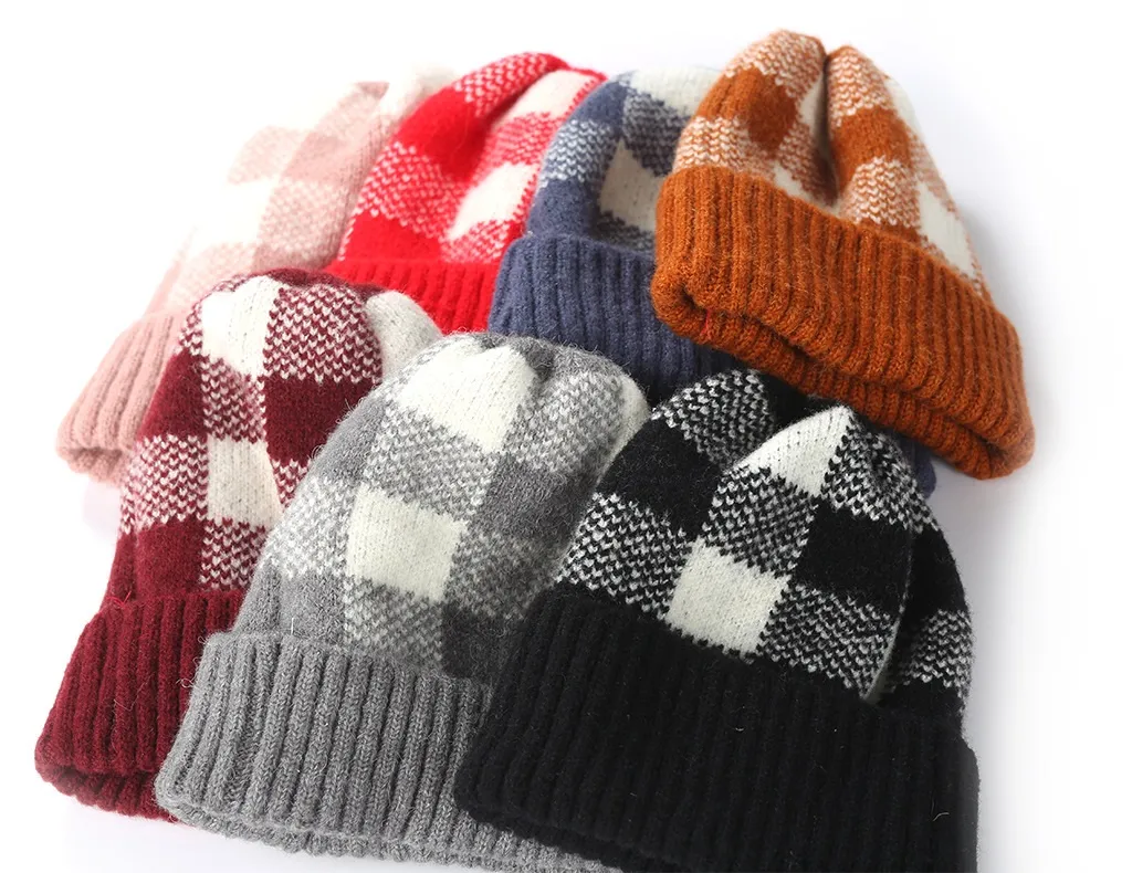 Gorro de punto con estampado a cuadros para bebé, gorro de invierno para mantener el calor, deportes al aire libre para adultos, gorro de esquí para niños y mujeres, gorro JXW502