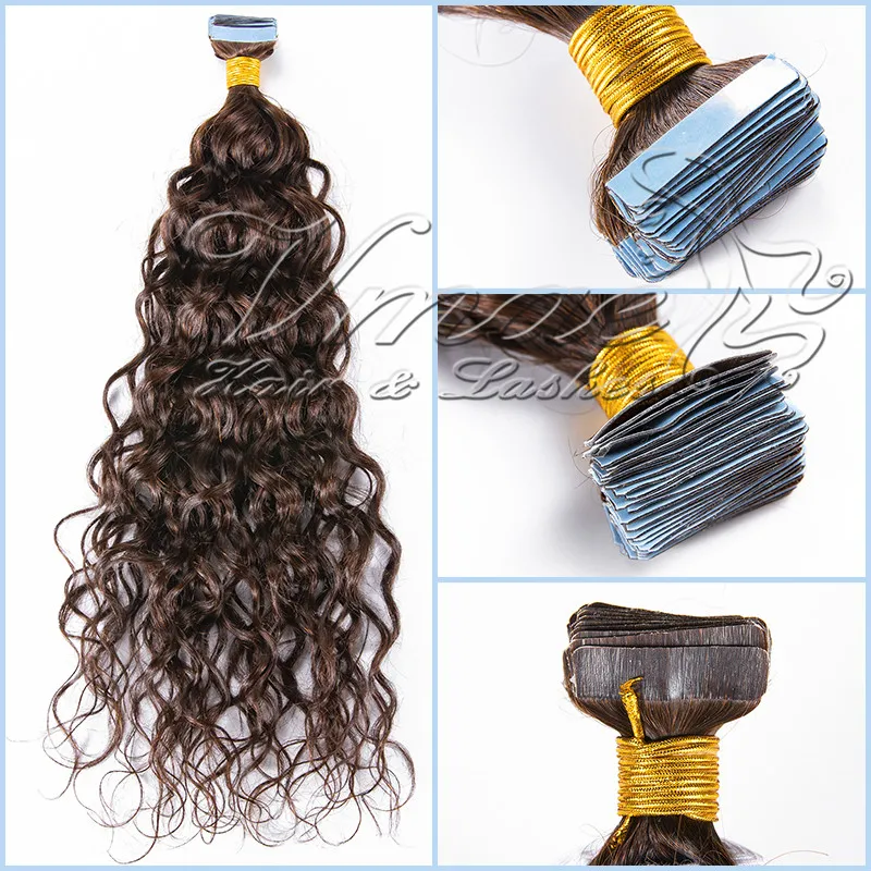Malaysian Tangle Free Remy Virgin Tape In 3A 3B 3C Kinky Curly 100g Natural black Single Donor 100% Human Hair Extensions