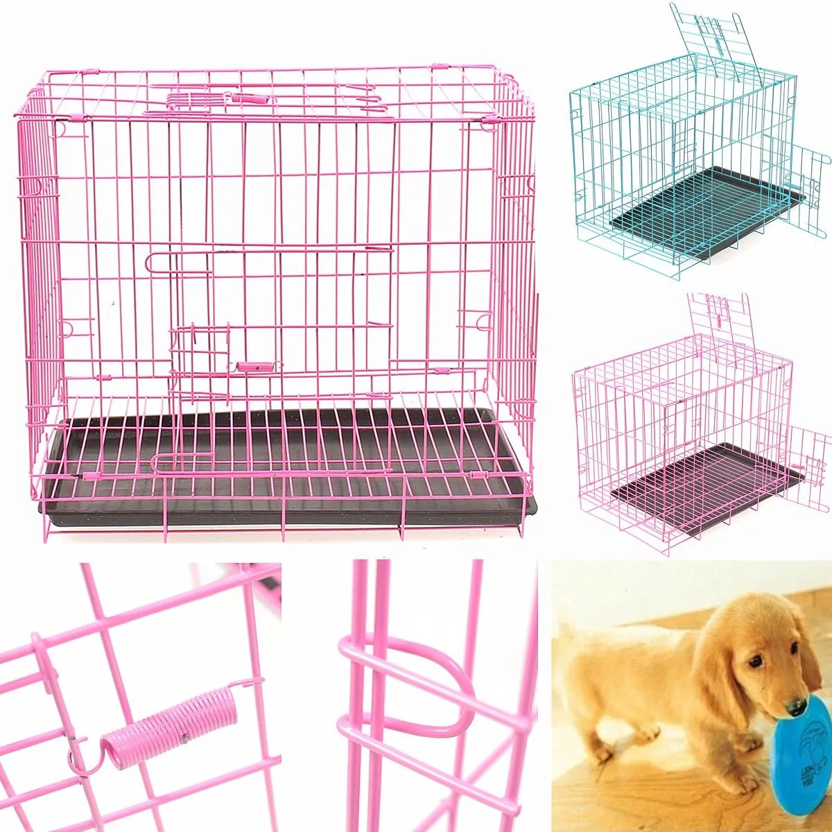 Heavy Duty Dog Cage Crate Kennel Metal Pet PlayPen Portable med bricka metallbur för katter hundar husdjur