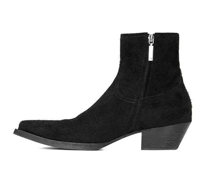 Hot Sale- Man Paris Lukas Boots Suede Pointed Toe Zipper Fashion Show Quality Boots Shoes