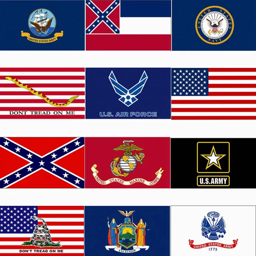 3x5ft Bandera de EE. UU. Bandera del estado de Mississippi Banderas confederadas 90 * 150 cm Bandera del ejército de EE. UU. Airforce Marine Corp Navy Banner envío gratis HHA1422