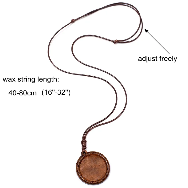 Ahşap Kolye Tepsi Ayarı Fit 30mm Cam Cabochon Neckalce Yapma Ayarlanabilir Balmumu Konu Dize Vintage El Yapımı Kolye DIY Hediye