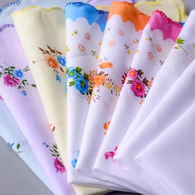 Classic Hanky Soft Floral Handkerchiefs Cotton Printing Hand Towel Crescent Edge Women Pockets Square Handkerchief Wedding Gifts 30*30cm