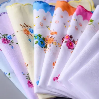 Klassieke hanky zachte bloemen zakdoeken katoen afdrukken hand handdoek halve maan rand vrouwen zakken vierkante zakdoek bruiloft geschenken 30 * 30cm