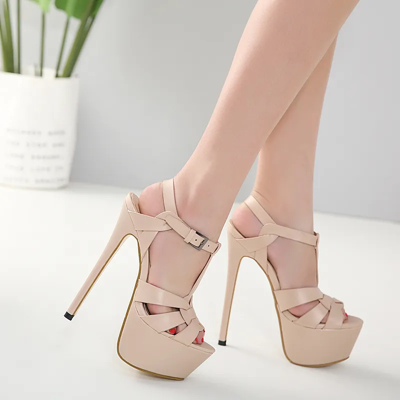 Womens Beige Ankle Strap Nude Platform Sandals High Heel Summer Boots