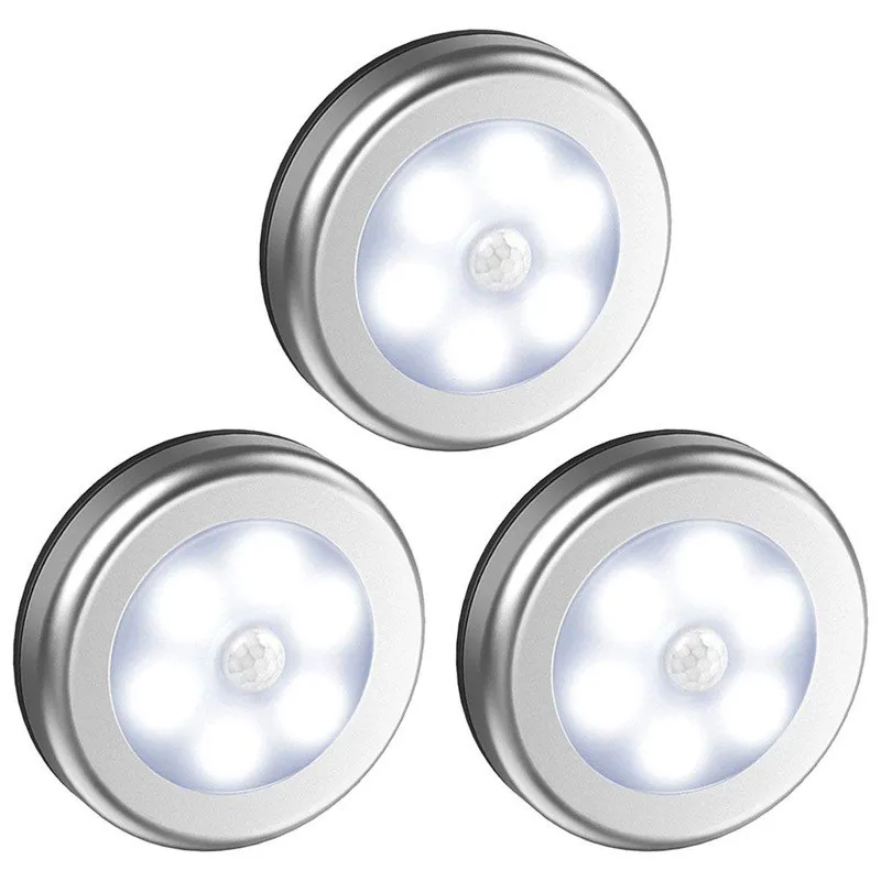 Luce del sensore dell'armadio guardaroba 6 luci a LED Rilevamento del movimento Lampada da notte senza fili alimentata a batteria Luce del garage del seminterrato del bagno