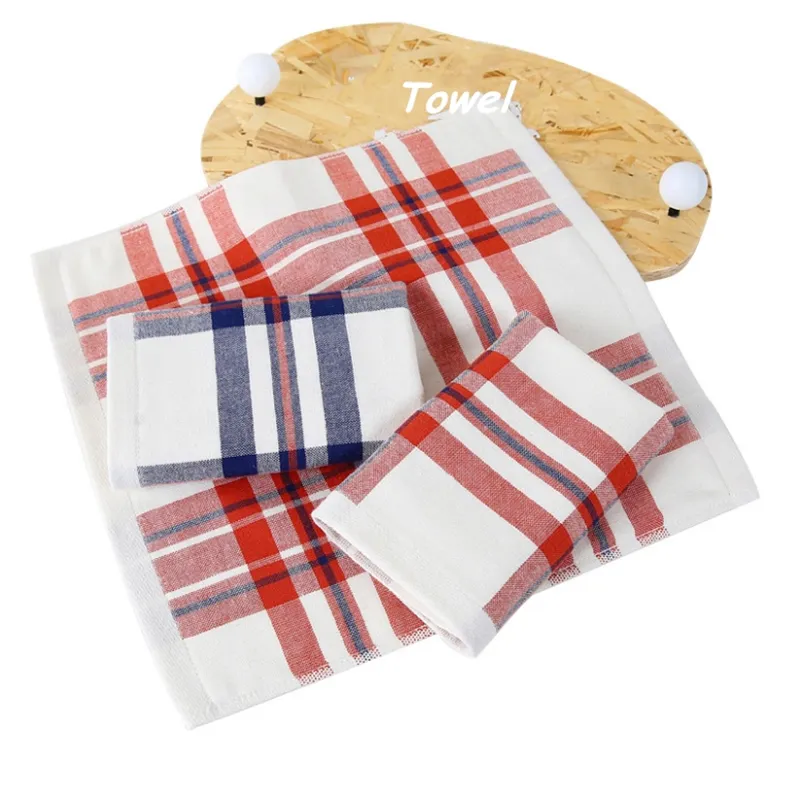 pure cotton terry square scarf doublesided usable soft absorbent plaid small square towel 3434cm wholesale