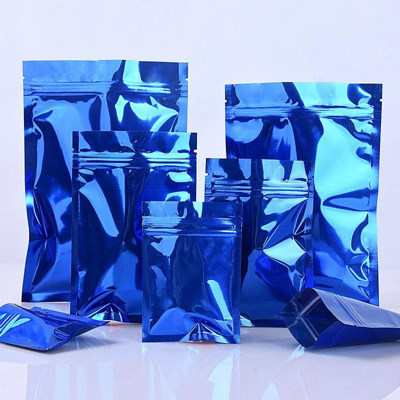 16Silk Mavi Alüminyum Folyo Çanta Alüminelik Düz Alt Çekme Kapatma Cepler Çay Gıda Paketleme Çantası
