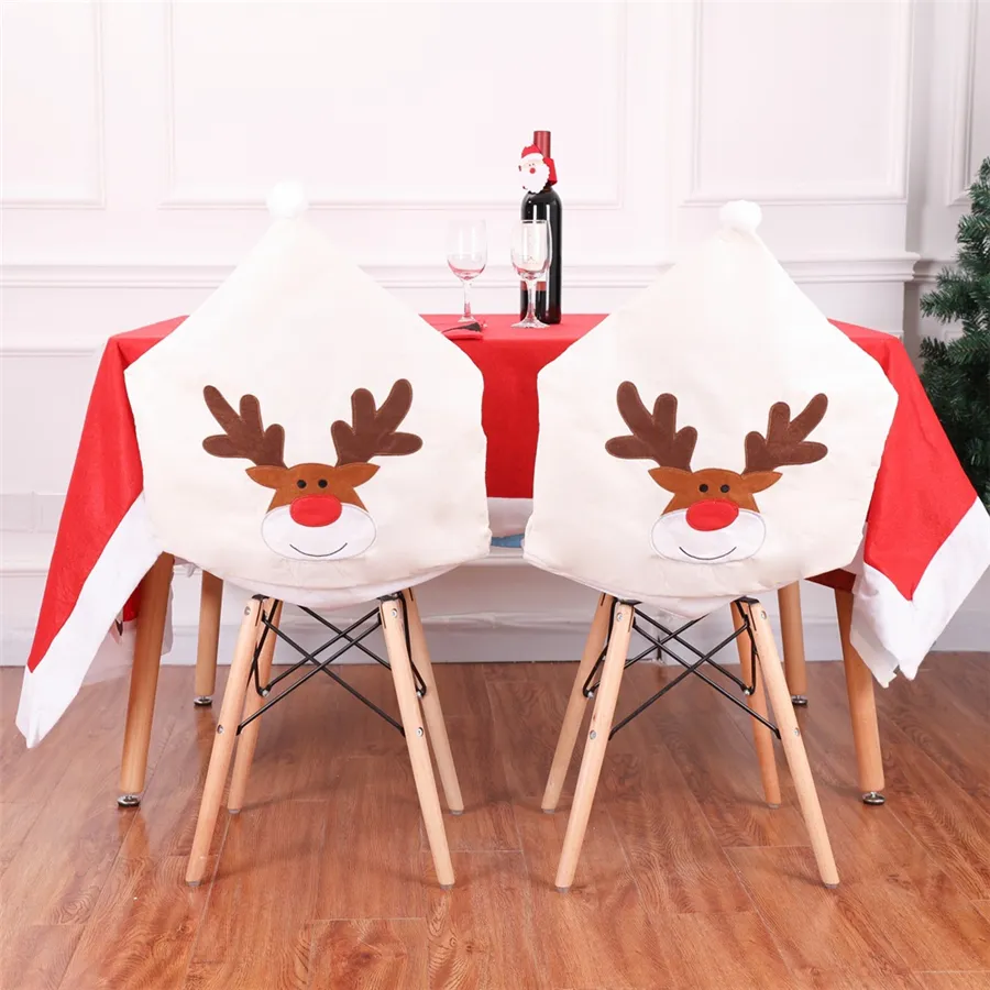 Elk Cadeira de Natal Cap Covers bordado chapéu dos cervos Chair Voltar Covers Xmas partido Home Tabela Jantar Banquete Decoração JK1910XB